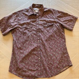 Wrangler Wrancher Red Paisley Button Down Short Sleeve Shirt Pearl Snap